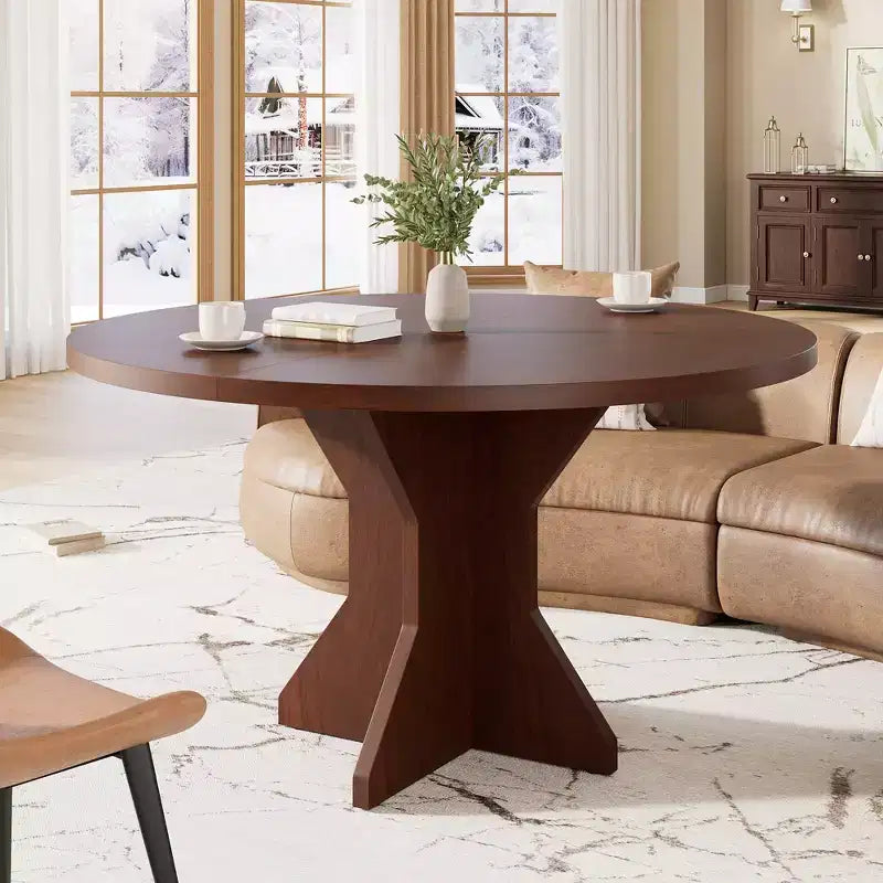 Table à manger ronde moderne de 47 pouces pour 4 à 6 personnes, base de piédestal robuste, design contemporain, peu encombrante pour appartement, salon, cuisine