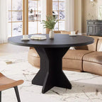 Table à manger ronde moderne de 47 pouces pour 4 à 6 personnes, base de piédestal robuste, design contemporain, peu encombrante pour appartement, salon, cuisine
