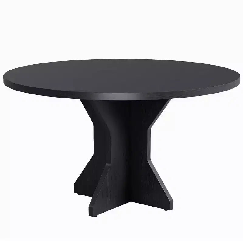 Table à manger ronde moderne de 47 pouces pour 4 à 6 personnes, base de piédestal robuste, design contemporain, peu encombrante pour appartement, salon, cuisine