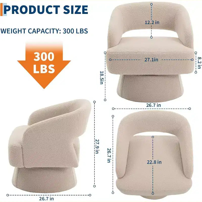 Fauteuil d'appoint pivotant en velours DobleePy avec dossier ouvert et base conique, fauteuil rembourré pivotant à 360° pour salon, chaise longue