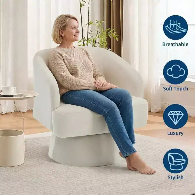 Fauteuil d'appoint pivotant en velours DobleePy avec dossier ouvert et base conique, fauteuil rembourré pivotant à 360° pour salon, chaise longue