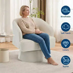 Fauteuil d'appoint pivotant en velours DobleePy avec dossier ouvert et base conique, fauteuil rembourré pivotant à 360° pour salon, chaise longue