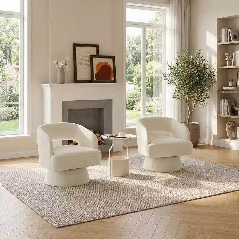 Fauteuil d'appoint pivotant en velours DobleePy avec dossier ouvert et base conique, fauteuil rembourré pivotant à 360° pour salon, chaise longue