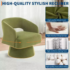 Fauteuil d'appoint pivotant en velours DobleePy avec dossier ouvert et base conique, fauteuil rembourré pivotant à 360° pour salon, chaise longue