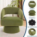 Fauteuil d'appoint pivotant en velours DobleePy avec dossier ouvert et base conique, fauteuil rembourré pivotant à 360° pour salon, chaise longue