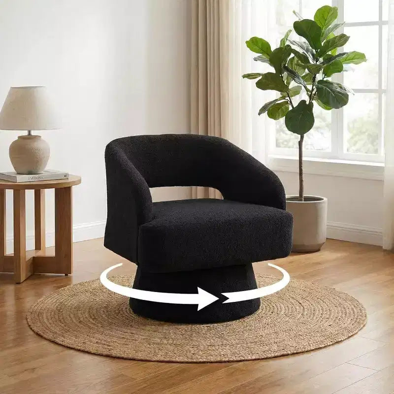 Fauteuil d'appoint pivotant en velours DobleePy avec dossier ouvert et base conique, fauteuil rembourré pivotant à 360° pour salon, chaise longue