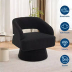 Fauteuil d'appoint pivotant en velours DobleePy avec dossier ouvert et base conique, fauteuil rembourré pivotant à 360° pour salon, chaise longue