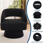Fauteuil d'appoint pivotant en velours DobleePy avec dossier ouvert et base conique, fauteuil rembourré pivotant à 360° pour salon, chaise longue