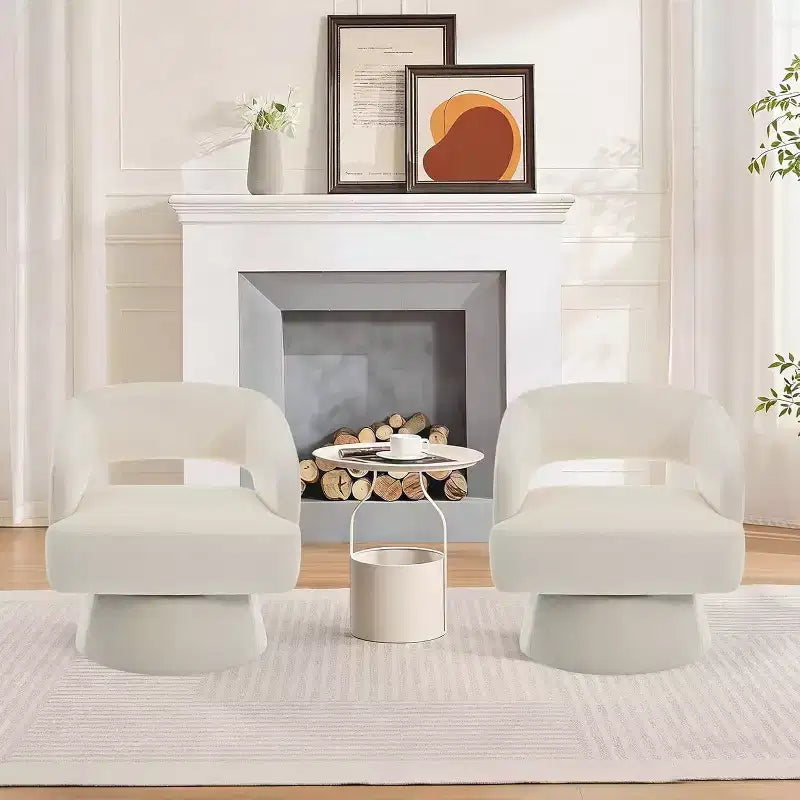 Fauteuil d'appoint pivotant en velours DobleePy avec dossier ouvert et base conique, fauteuil rembourré pivotant à 360° pour salon, chaise longue