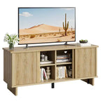 Meuble TV Bestier 58" pour téléviseurs 45/55/60/65", meuble TV de style Mid-Century avec portes coulissantes, console multimédia TV avec rangement pour salon et chambre