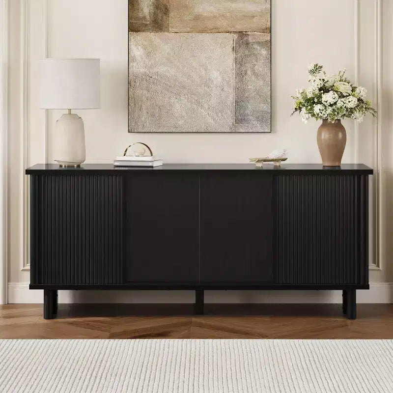 Meuble TV Bestier 58" pour téléviseurs 45/55/60/65", meuble TV de style Mid-Century avec portes coulissantes, console multimédia TV avec rangement pour salon et chambre