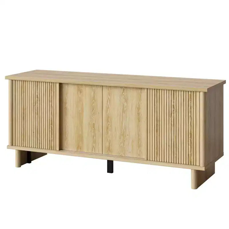 Meuble TV Bestier 58" pour téléviseurs 45/55/60/65", meuble TV de style Mid-Century avec portes coulissantes, console multimédia TV avec rangement pour salon et chambre
