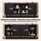 Meuble TV Bestier 58" pour téléviseurs 45/55/60/65", meuble TV de style Mid-Century avec portes coulissantes, console multimédia TV avec rangement pour salon et chambre