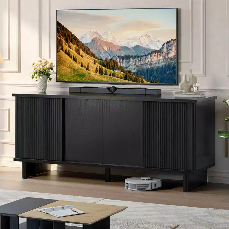 Meuble TV Bestier 58" pour téléviseurs 45/55/60/65", meuble TV de style Mid-Century avec portes coulissantes, console multimédia TV avec rangement pour salon et chambre