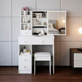 JVNOXK 29.2 Compact Vanity Dresser + Cushioned Stool, Left Drawer, Extra Large Sliding Mirror, Multi-Layer Storage for Small Space