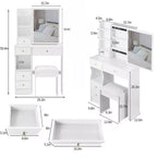 JVNOXK 29.2 Coiffeuse compacte avec tabouret rembourré, tiroir gauche, grand miroir coulissant, rangement multi-niveaux pour petits espaces