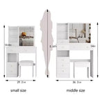 JVNOXK 29.2 Coiffeuse compacte avec tabouret rembourré, tiroir gauche, grand miroir coulissant, rangement multi-niveaux pour petits espaces