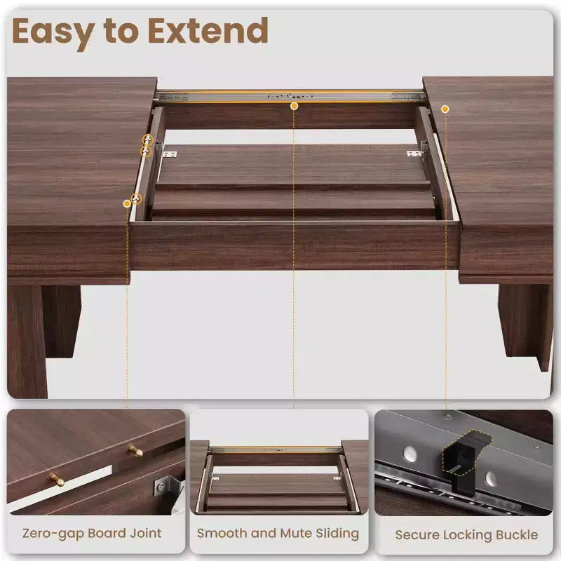 Table à manger extensible en bois massif pour 6 à 10 personnes, de 160 cm à 220 cm - Montage facile pour cuisine et salle à manger, chaises non incluses