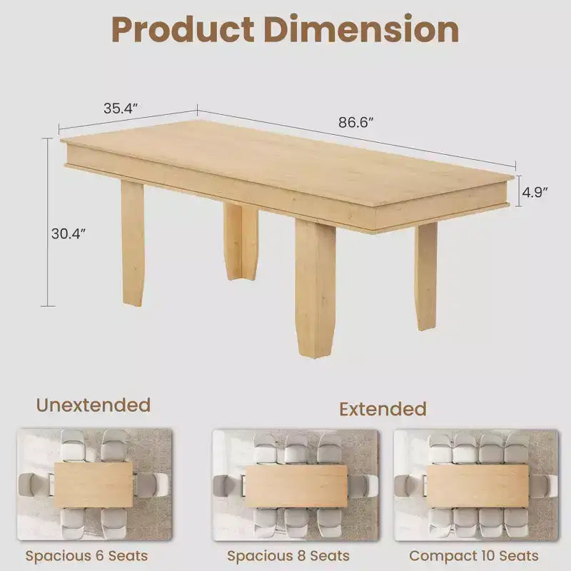 Table à manger extensible en bois massif pour 6 à 10 personnes, de 160 cm à 220 cm - Montage facile pour cuisine et salle à manger, chaises non incluses