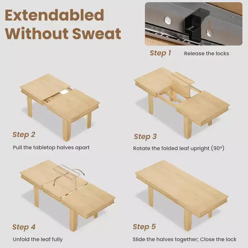 Table à manger extensible en bois massif pour 6 à 10 personnes, de 160 cm à 220 cm - Montage facile pour cuisine et salle à manger, chaises non incluses