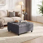 Banc ottoman de rangement 89 cm, banc de table basse rembourré capitonné avec plateau relevable, repose-pieds carré multifonctionnel pour couloir, salon, chambre à coucher