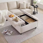 Banc ottoman de rangement 89 cm, banc de table basse rembourré capitonné avec plateau relevable, repose-pieds carré multifonctionnel pour couloir, salon, chambre à coucher
