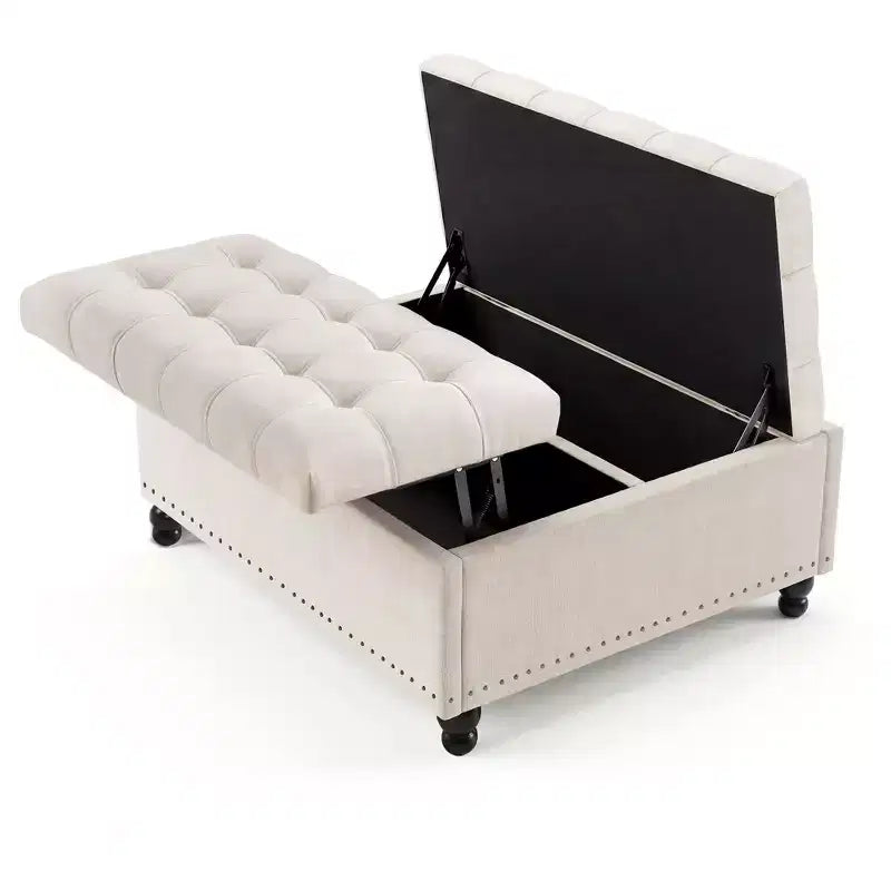 35.5'' Storage Ottoman Bench, Tufted Upholstered Coffee Table Bench with Lift Top, Multi-Functional Square Footrest for Hallway Living Room Bedroom