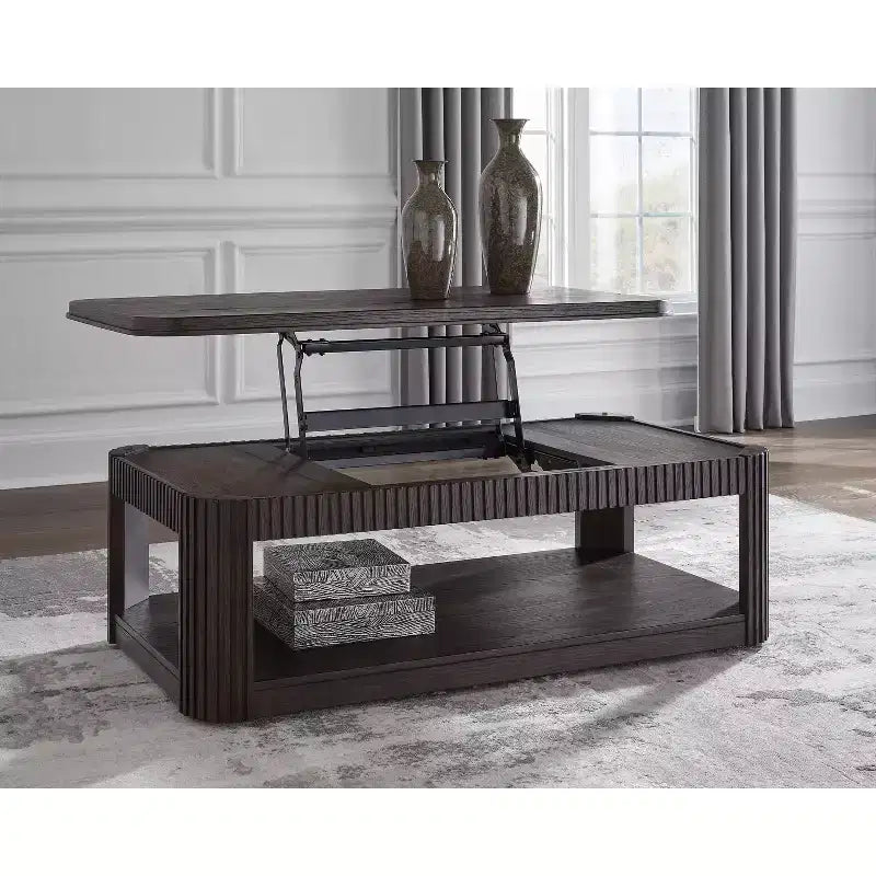 Table basse relevable Signature Design by Ashley Carlibrie, marron, contemporaine avec étagère et roulettes