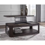 Table basse relevable Signature Design by Ashley Carlibrie, marron, contemporaine avec étagère et roulettes