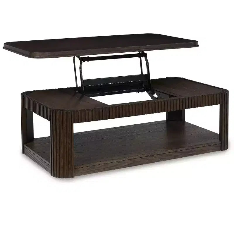 Table basse relevable Signature Design by Ashley Carlibrie, marron, contemporaine avec étagère et roulettes