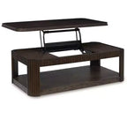 Table basse relevable Signature Design by Ashley Carlibrie, marron, contemporaine avec étagère et roulettes