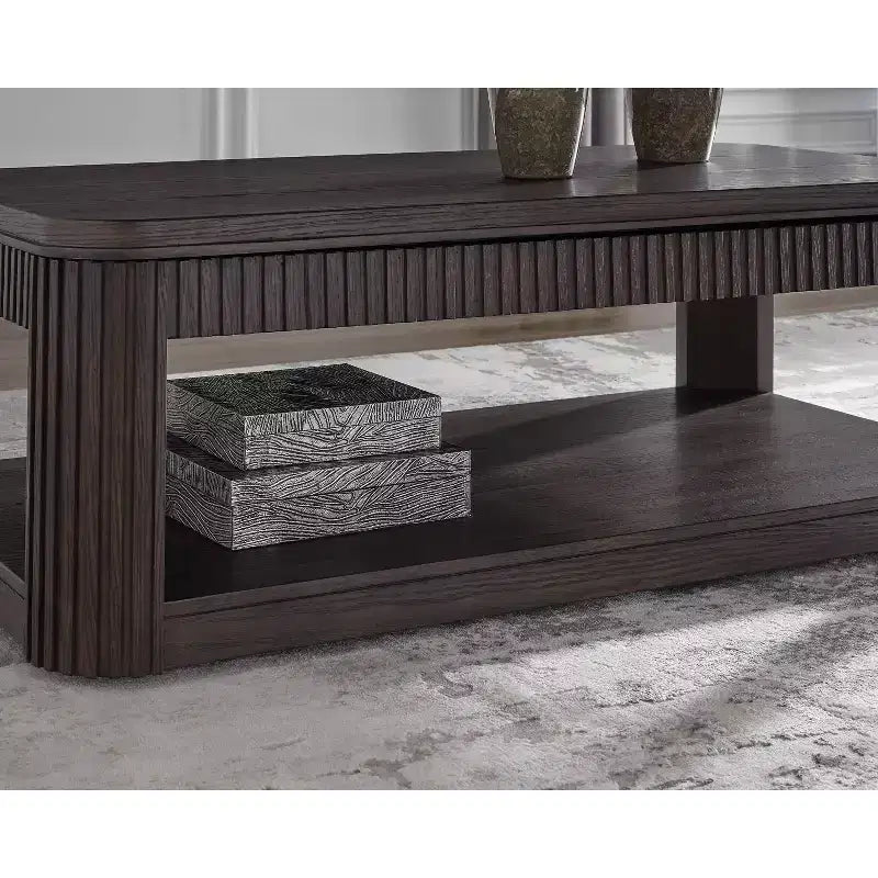 Table basse relevable Signature Design by Ashley Carlibrie, marron, contemporaine avec étagère et roulettes