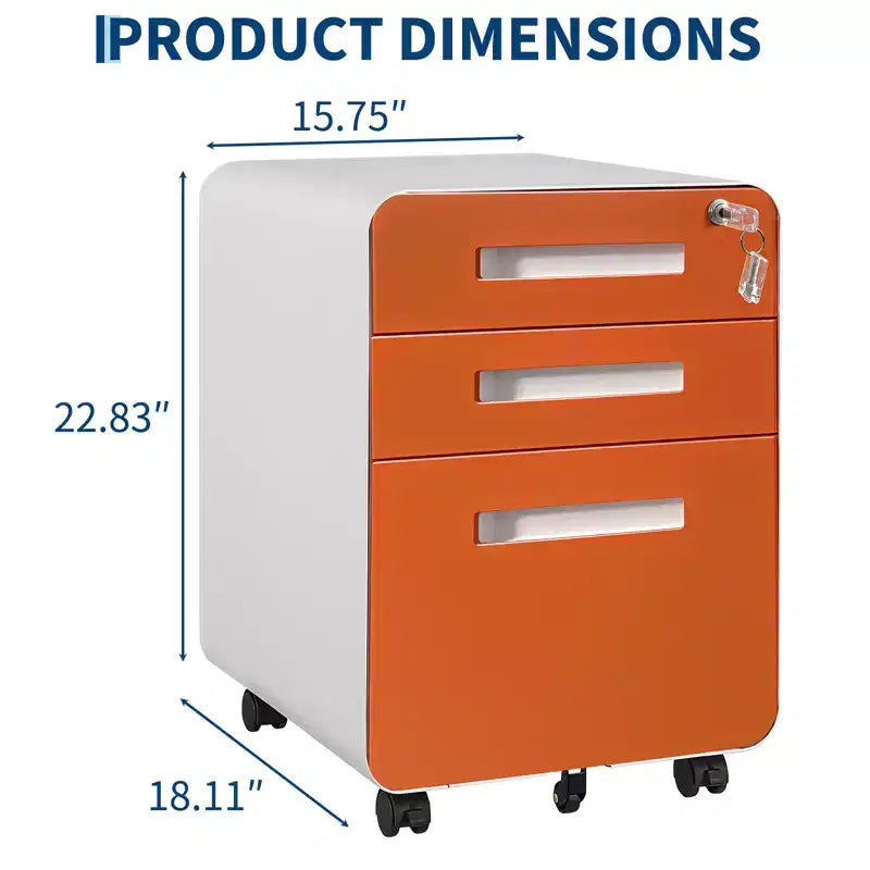 Classeur métallique à 3 tiroirs avec serrure, organisateur de rangement sous le bureau, rangement mobile sous le bureau sur 5 roulettes, pour la maison et le bureau