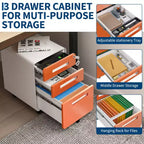 Classeur métallique à 3 tiroirs avec serrure, organisateur de rangement sous le bureau, rangement mobile sous le bureau sur 5 roulettes, pour la maison et le bureau