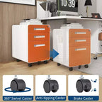 Classeur métallique à 3 tiroirs avec serrure, organisateur de rangement sous le bureau, rangement mobile sous le bureau sur 5 roulettes, pour la maison et le bureau