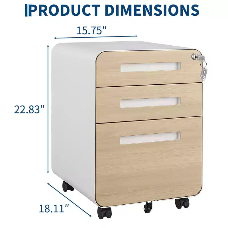 Classeur métallique à 3 tiroirs avec serrure, organisateur de rangement sous le bureau, rangement mobile sous le bureau sur 5 roulettes, pour la maison et le bureau