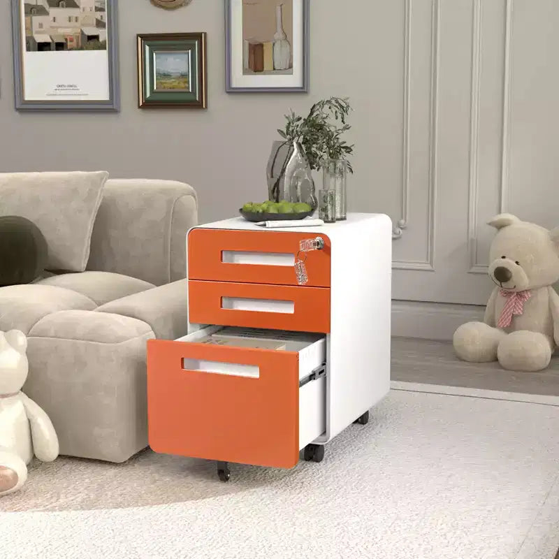 Classeur métallique à 3 tiroirs avec serrure, organisateur de rangement sous le bureau, rangement mobile sous le bureau sur 5 roulettes, pour la maison et le bureau