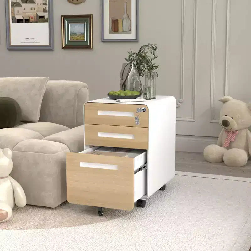 Classeur métallique à 3 tiroirs avec serrure, organisateur de rangement sous le bureau, rangement mobile sous le bureau sur 5 roulettes, pour la maison et le bureau