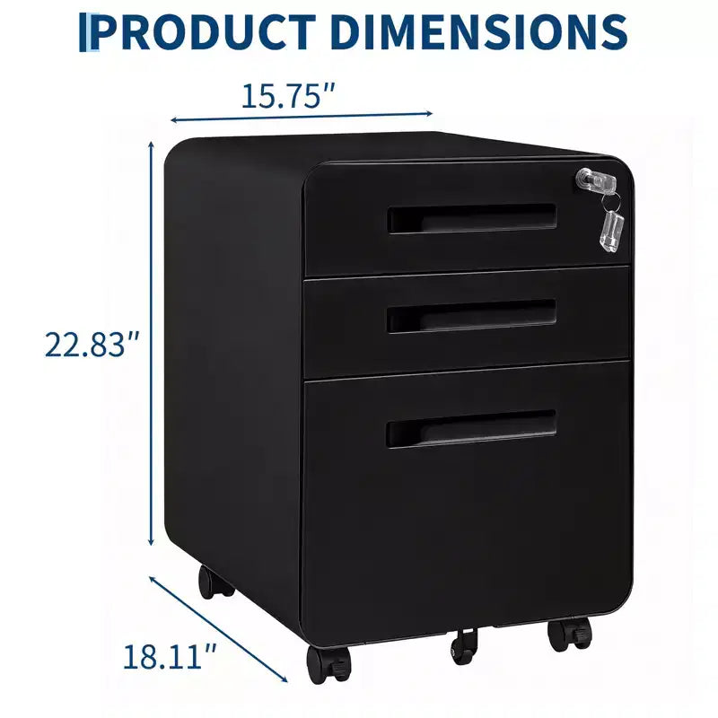 Classeur métallique à 3 tiroirs avec serrure, organisateur de rangement sous le bureau, rangement mobile sous le bureau sur 5 roulettes, pour la maison et le bureau