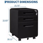 Classeur métallique à 3 tiroirs avec serrure, organisateur de rangement sous le bureau, rangement mobile sous le bureau sur 5 roulettes, pour la maison et le bureau