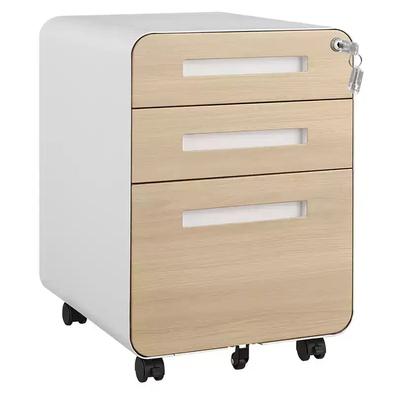 3 Drawer Metal File Cabinet with Lock, Under Desk Storage Organizer, Mobile Under Desk Storage on 5 Wheels, for Home, Office