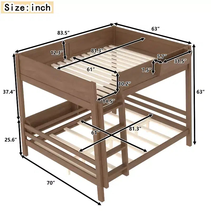 Bellemave Lit Superposé Queen sur Queen avec Rangement Étagère, Lit Superposé Détachable avec Échelle et Barrières de Sécurité, Aucun Sommier Tapissier Requis