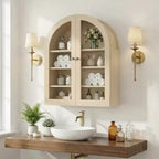 Modern Arched Wall Mounted Medicine Cabinet, Adjustable Shelves, Modern Wood Storage, for Kitchen, Living Room