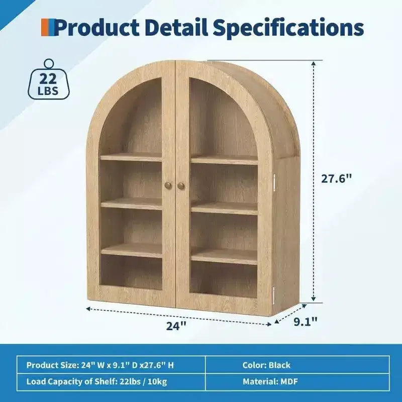 Armoire à pharmacie murale moderne à arc, étagères réglables, rangement en bois moderne, pour cuisine, salon