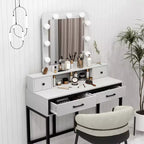 Coiffeuse avec miroir lumineux, table de maquillage Hollywood 3 couleurs dimmable avec 4 tiroirs