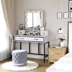 Coiffeuse avec miroir lumineux, table de maquillage Hollywood 3 couleurs dimmable avec 4 tiroirs