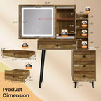 Coiffeuse avec miroir lumineux, table de maquillage Hollywood 3 couleurs dimmable avec 4 tiroirs