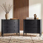 Homsee Table de Chevet en Bois, Commode à 3 Tiroirs, Commode Moderne à Façade Courbe avec Pieds Tournés Vintage