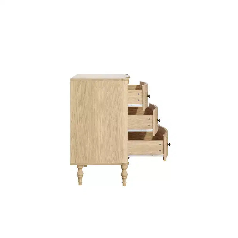 Homsee Table de Chevet en Bois, Commode à 3 Tiroirs, Commode Moderne à Façade Courbe avec Pieds Tournés Vintage