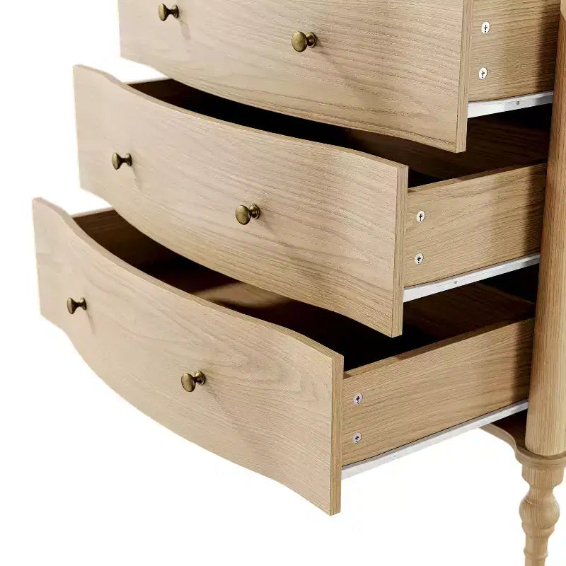 Homsee Table de Chevet en Bois, Commode à 3 Tiroirs, Commode Moderne à Façade Courbe avec Pieds Tournés Vintage